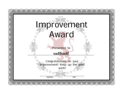 Improvement Award - Improvement certificate