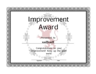 Improvement Award - Improvement certificate