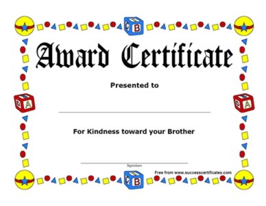 Award Certificate For Kindness 