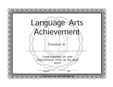 Certificate Of Achievement In Language Art