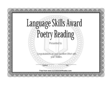 Certificate Of Achievement In Poetry Reading