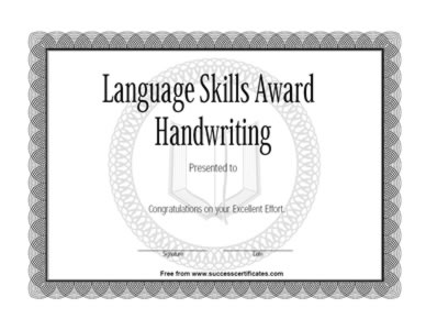Language Skills Award -For Handwriting