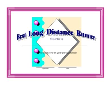 Certificate Of Best Player In Long Distance Running 