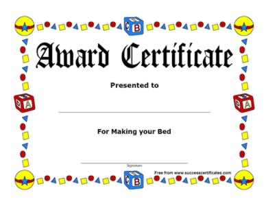 Award Certificate For Making Bed