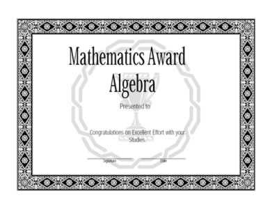 Certificate Of Achievement In Mathematics-Algebra