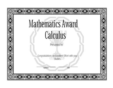 Certificate Of Achievement In Mathematics -Calculas
