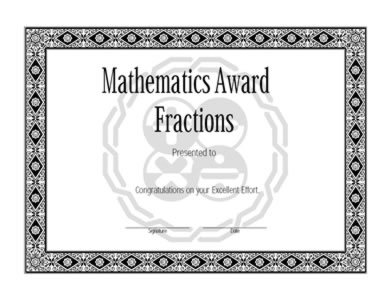 Certificate Of Achievement In Mathematics – Fraction