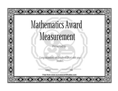 Certificate Of Achievement In Mathematics- Measurement
