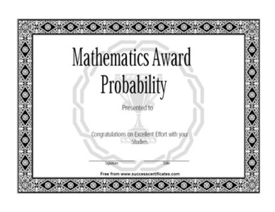 Certificate Of Achievement In Mathematical Probability