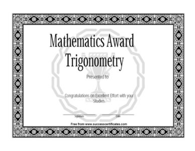 Certificate Of Achievement In Trigonometry