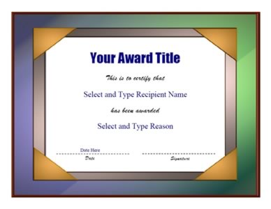 Green And Purple Border With Gold Corner Blank Award Template