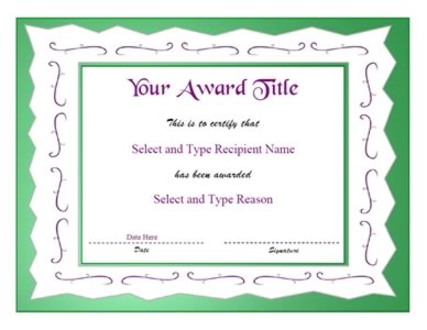 Green Zigzag Double Border Blank Award Template 