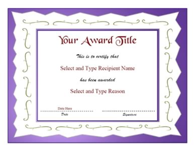 Purple Zigzag Border Blank Award Template -One