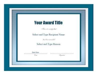 Blue Double Border Award Certificate Template - One