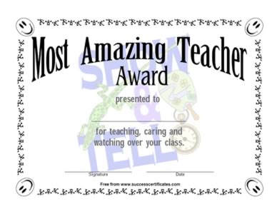Certificate For Most Amazing Teacher -One