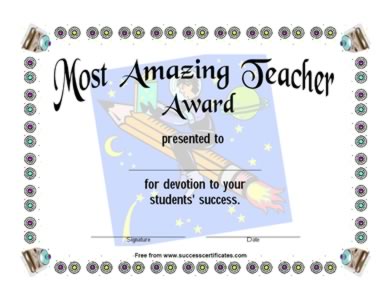 Certificate For Most Amazing Teacher -Two