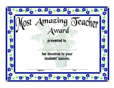 Certificate For Most Amazing Teacher -Three