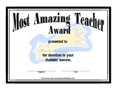Certificate For Most Amazing Teacher -Four