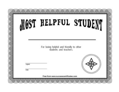 Certificate For Most Helpful  Student