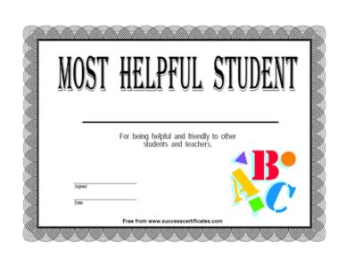 Certificate For Most Helpful Student -Two