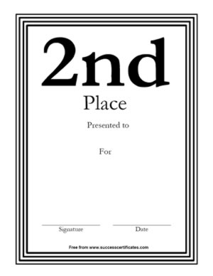 Second Place Achievement Certificate