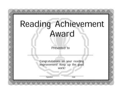 Reading Achievement Award Certificate