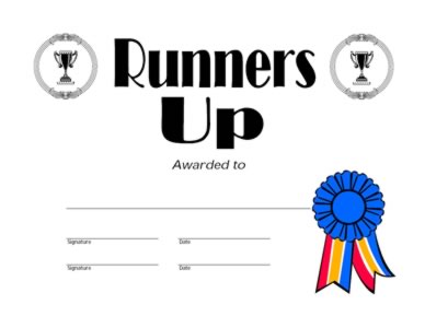 Runners Up Award - Runners Up Certificate