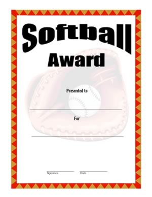 Certificate of Achievement in Softball  - Two