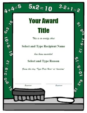 Mathematical Calculations Green Border Blank Award Template-One