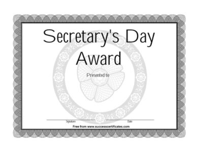 Secretary's Day Award Certificate