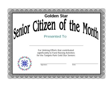 Senior Citizen Of  the Month Certificate