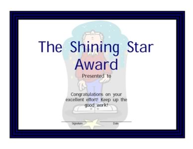 Shining Star Award Certificate  - One