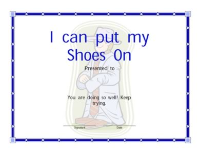 I can Put On My shoes Certificate