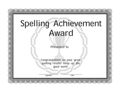 Certificate Of Achievement In Spelling 