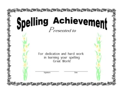 Certificate Of Achievement In Spelling -Two