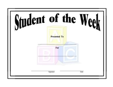 Student Of The Week Certificate - One