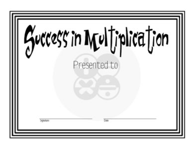 Certificate Of Achievement In Multiplication