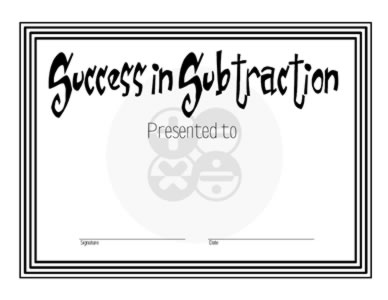 Certificate Of Achievement In Subtraction