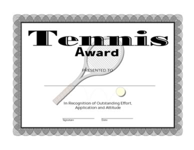 Award Certificate For Tennis-One