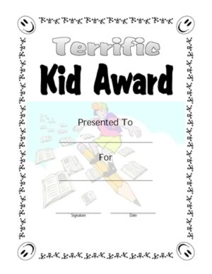 Award Certificate For Terrific Kid-One