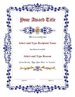 Blue Spikey Border Blank Certificate Template