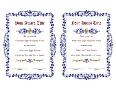 Blue Spikey Border Blank Certificate Template Pair