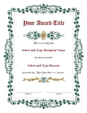 Green Spikey Border Blank Award Certificate Template
