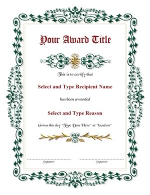 Green Spikey Border Blank Award Certificate Template