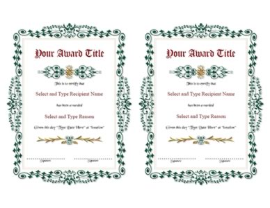 Green Spikey Border Blank Award Certificate Template Pair