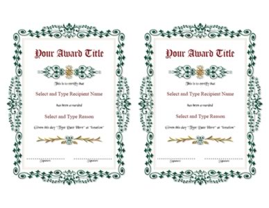 Green Spikey Border Blank Award Certificate Template Pair