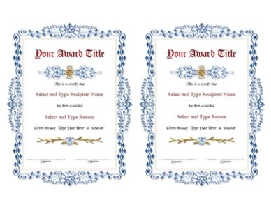 Blue Spikey Border Blank Award certificate Template Pair