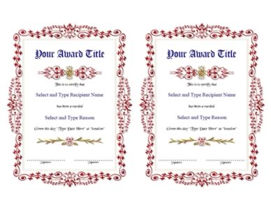  Red Spikey Border Blank Award Certificate Template Pair