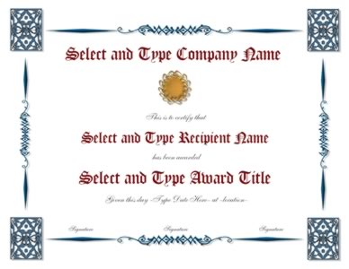 Blue Border With Gold Emblem Certificate Template
