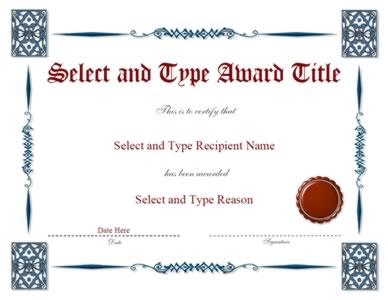 Blue Border With Brown Emblem Certificate Template